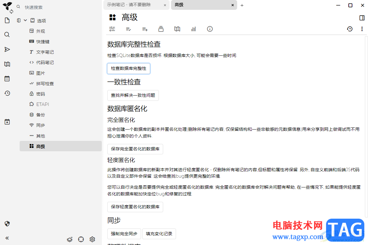 Trilium Notes检查数据库完整性的方法